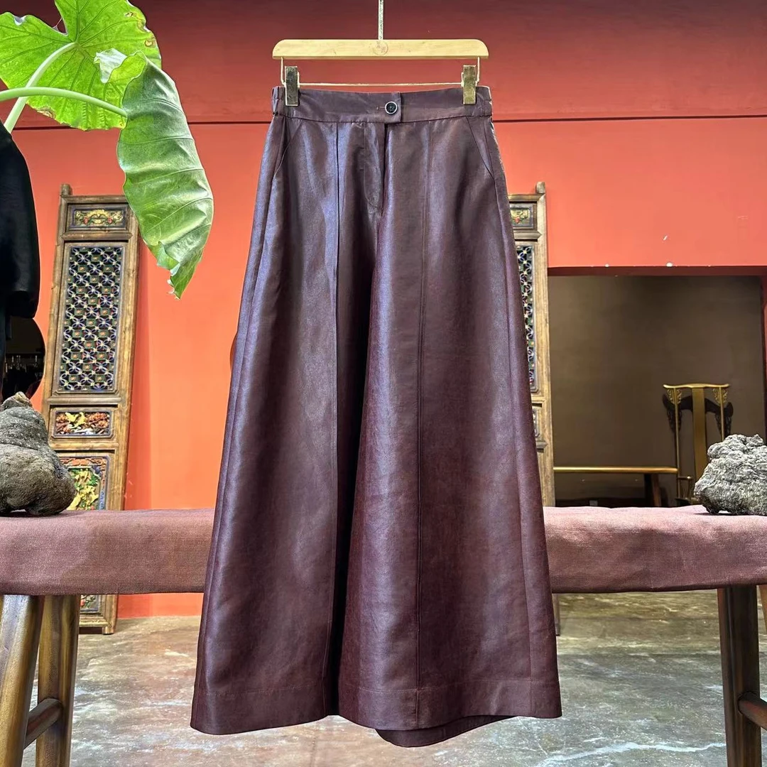 艾可原创 阔腿裤 电力纺龟裂纹 桑蚕丝香云纱 黑 红两个颜色长100