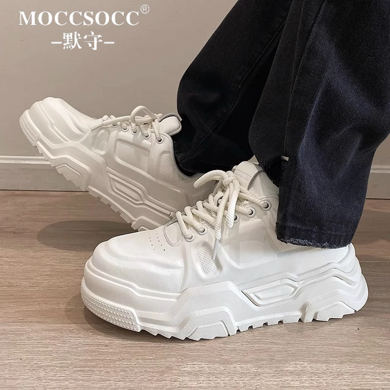 MOCCSOCC板鞋男夏季爆款白色休闲鞋厚底增高鞋时尚透气百搭运动鞋