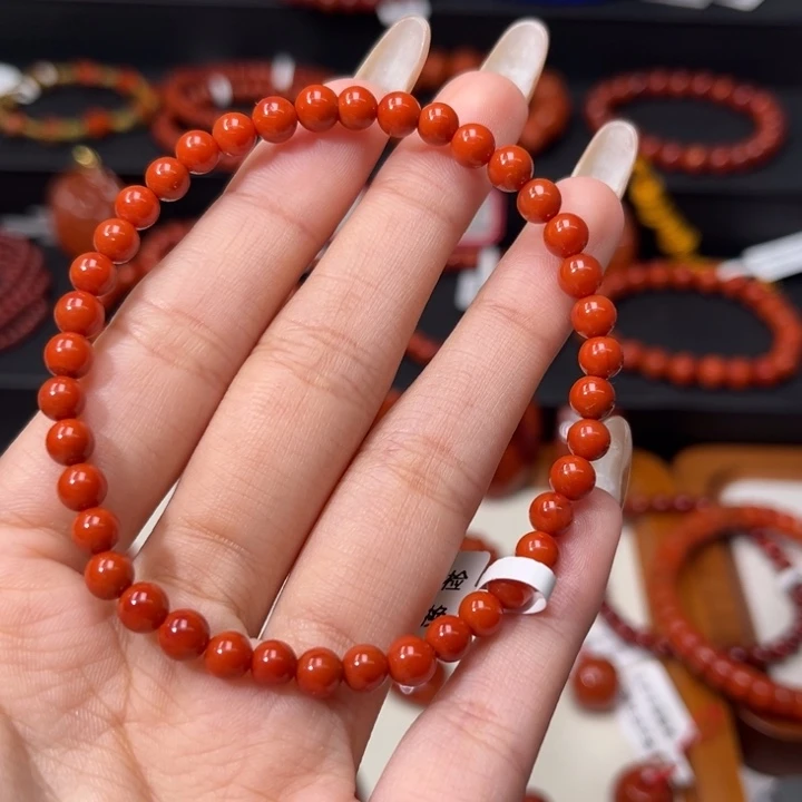 南红玛瑙未镶嵌手链满肉柿子红5mm圆珠手串