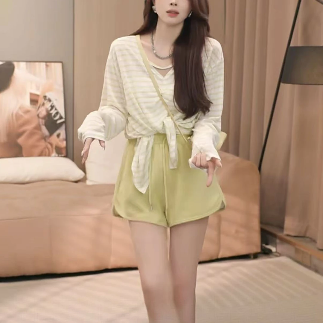 【轻奢装】撞色夏季慵懒风显瘦宽松女薄款气质时尚休闲阔腿裤子