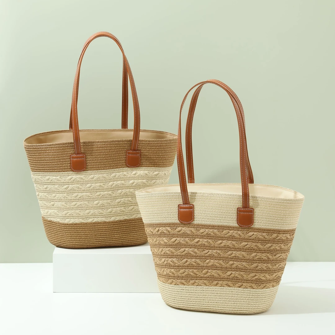 厂家直供百搭休闲编织包欧美风草编包沙滩包水桶包时尚单肩包