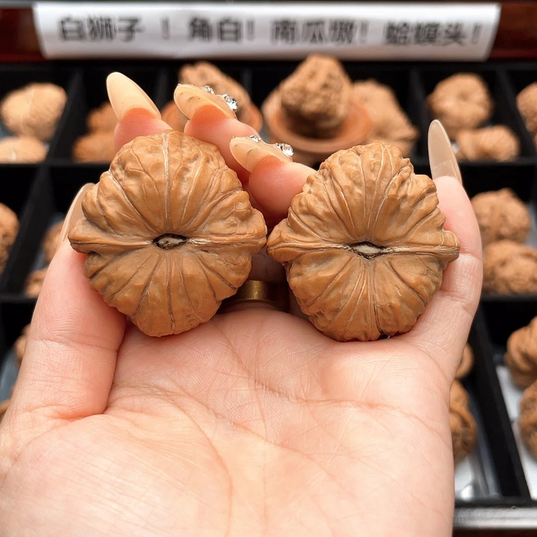 把件文玩核桃39南瓜对歪一字深凹底近圆全品3905