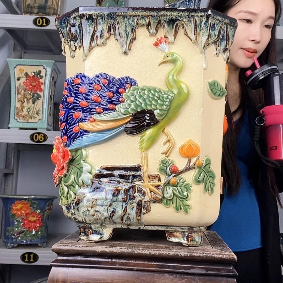 红陶福****饰石湾盆石湾盆