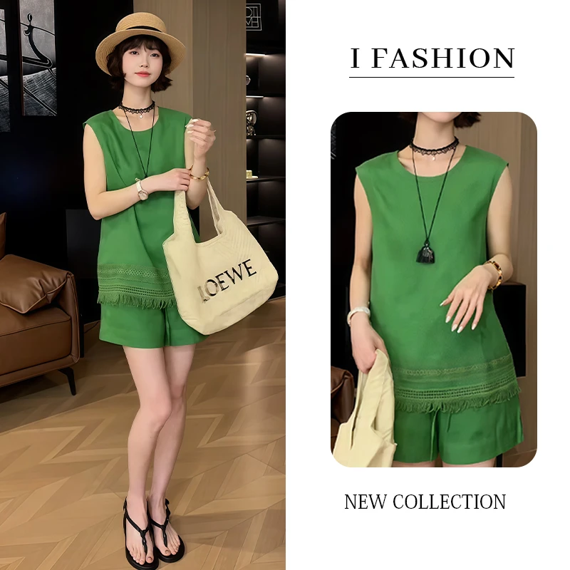 小个子韩版休闲套装女2025年夏季新款宽松简约无袖上衣短裤两件套