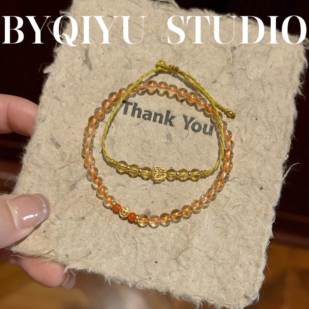 S925银蝴蝶黄水晶可调节手链颜色微差发一条