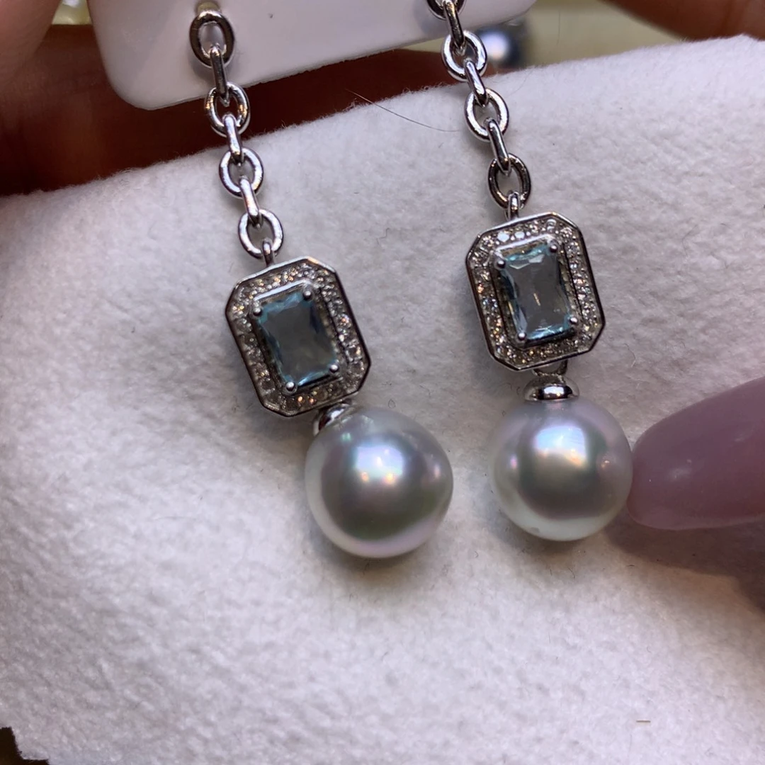 银S925镶嵌耳饰海水珍珠