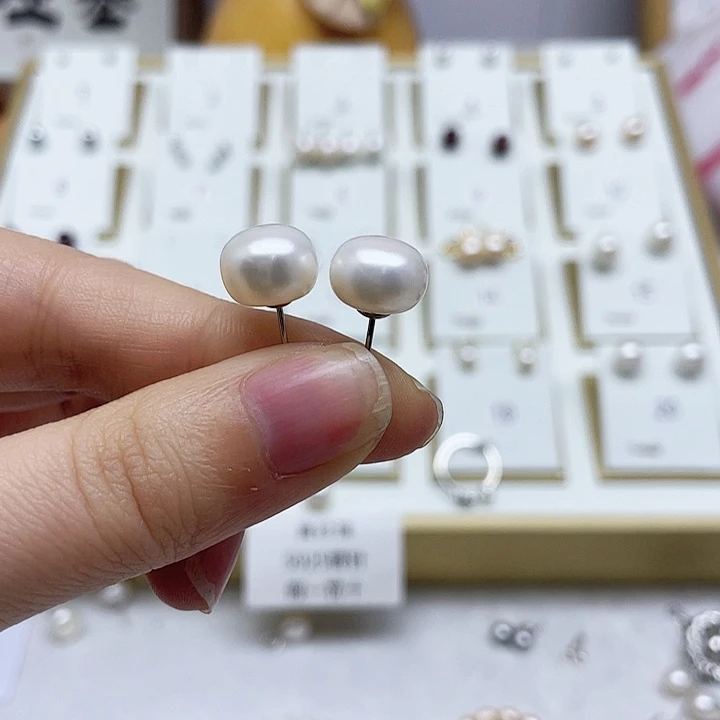 淡水珍珠耳饰银S925镶嵌戈*