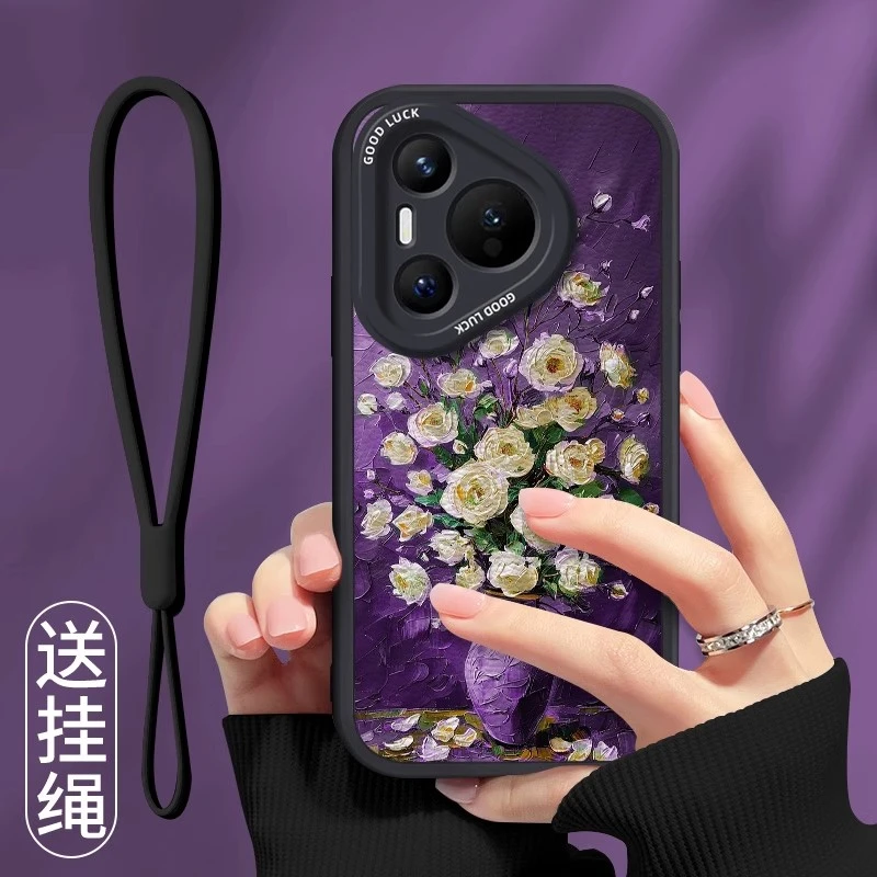 绿意油画花适用华为pura80手机壳硅胶网红女款防摔创意轻奢高级感