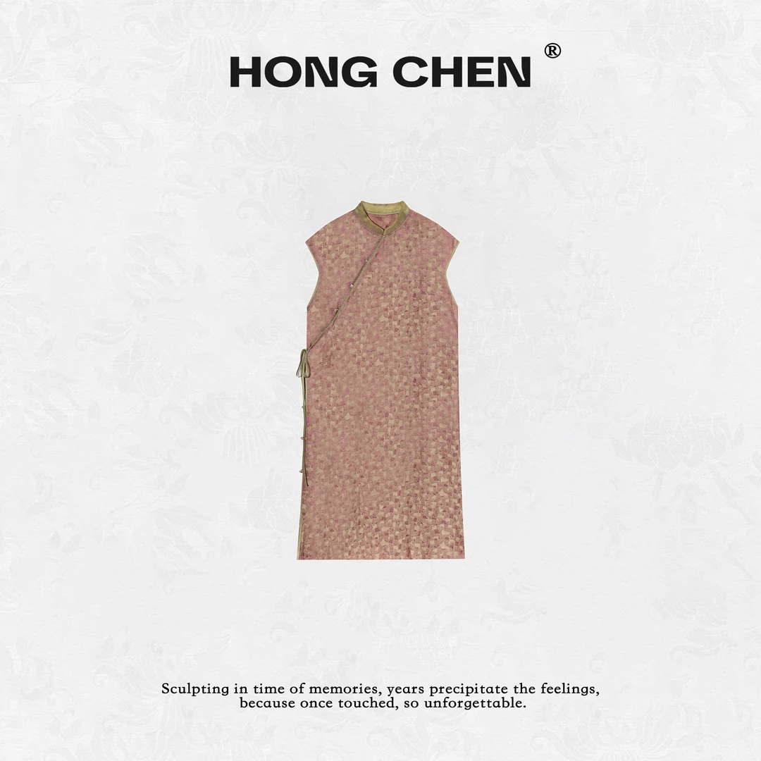 【虹辰】高端桑蚕丝定制面料时尚端庄高级感斜襟背心裙--HC2750