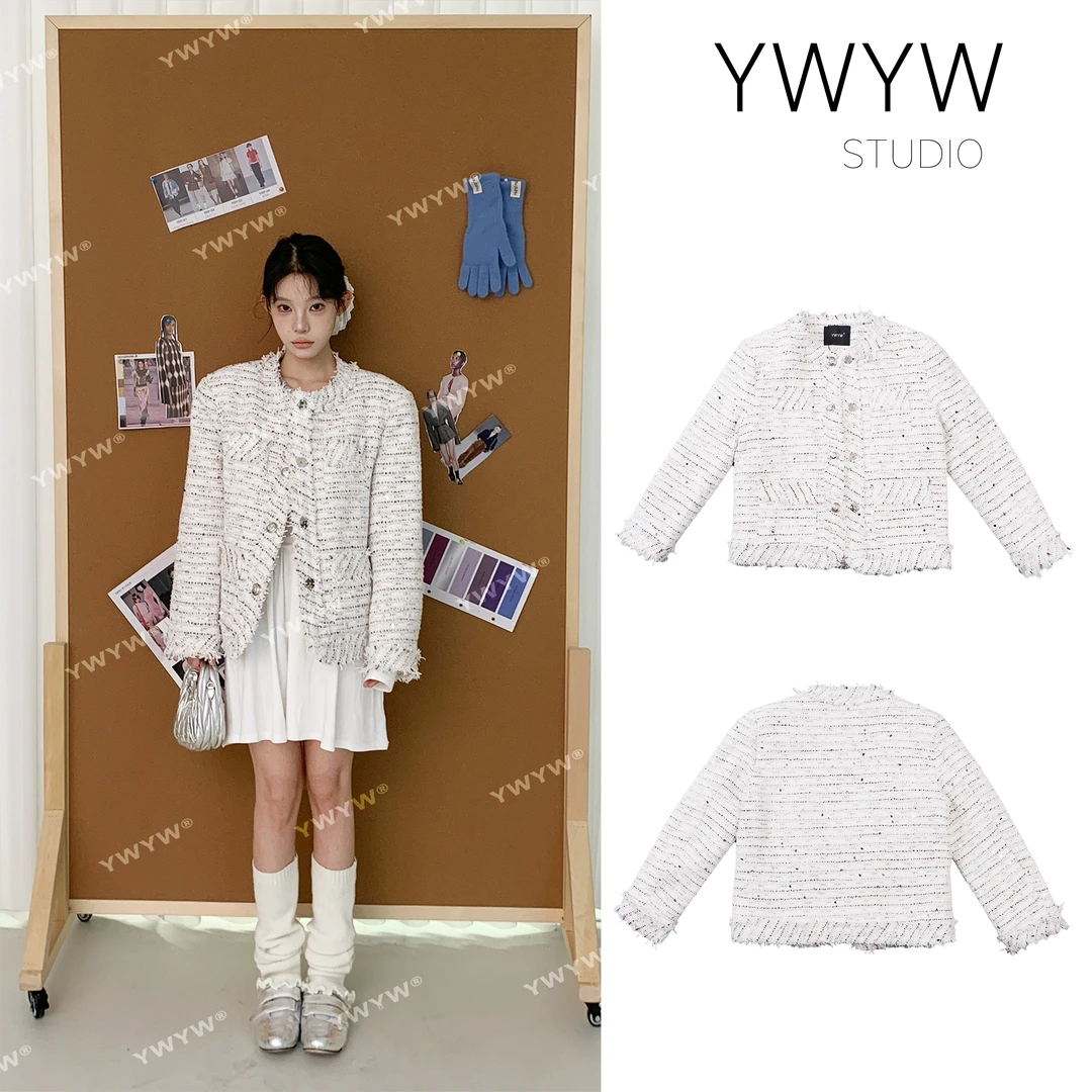 【霜雾渐起】春季气质小香风粗花呢拉毛亮片保暖外套3556