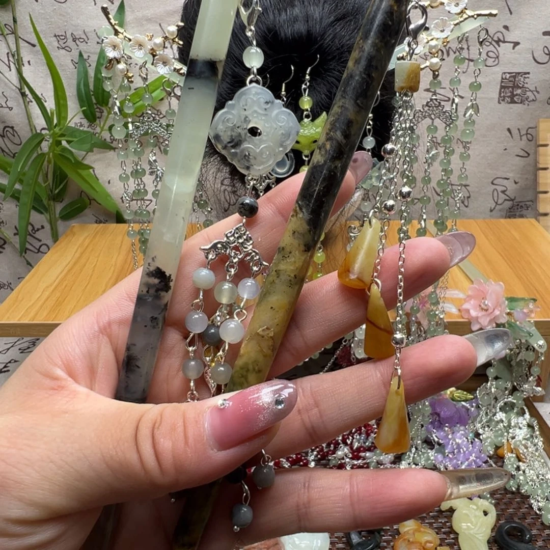 合金蛇纹石玉发饰