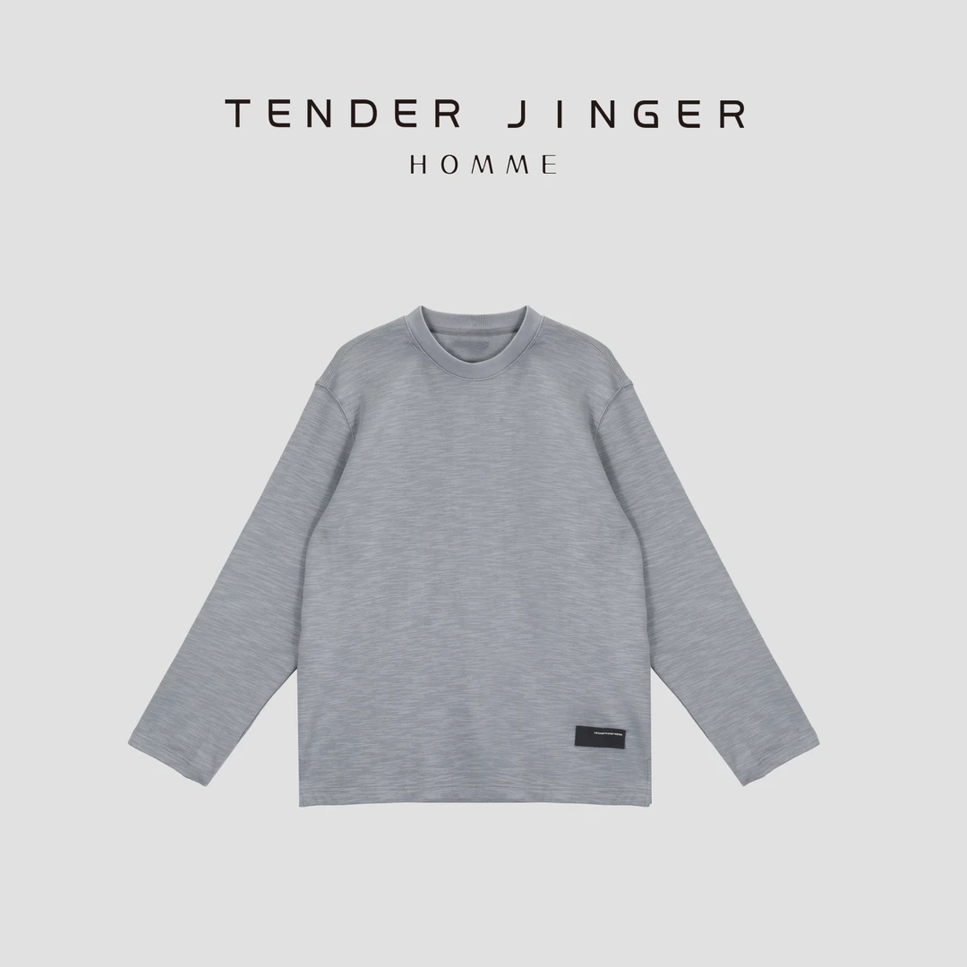 Tender Jinger【柔软亲肤】男士秋竹节肌理宽松长袖T恤 T58ONE18120