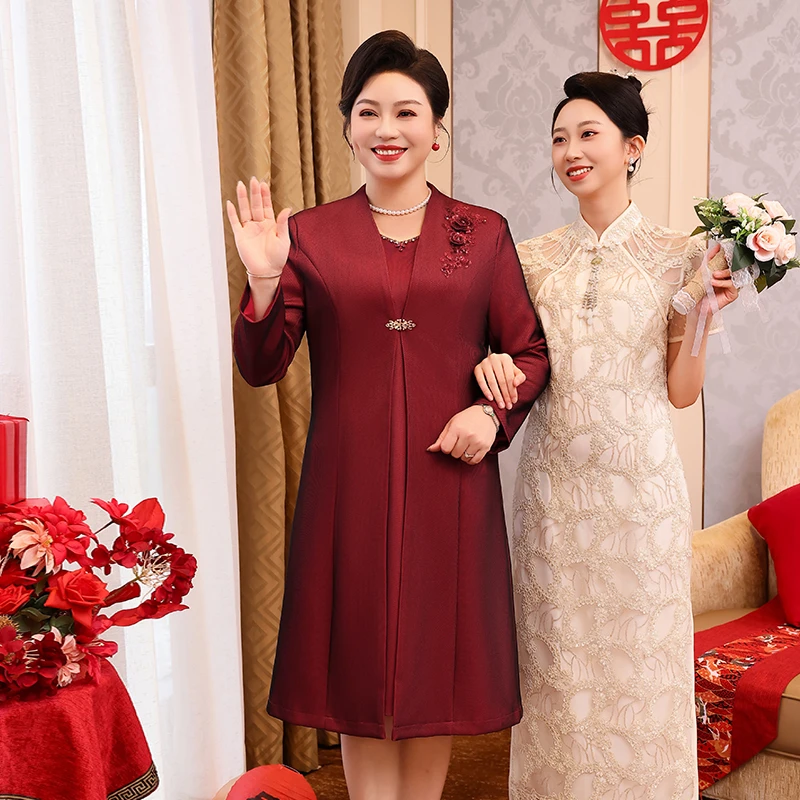 2025年秋季高贵薄款修身型圆领高端婚礼妈妈礼服裙子WPD215-T0699