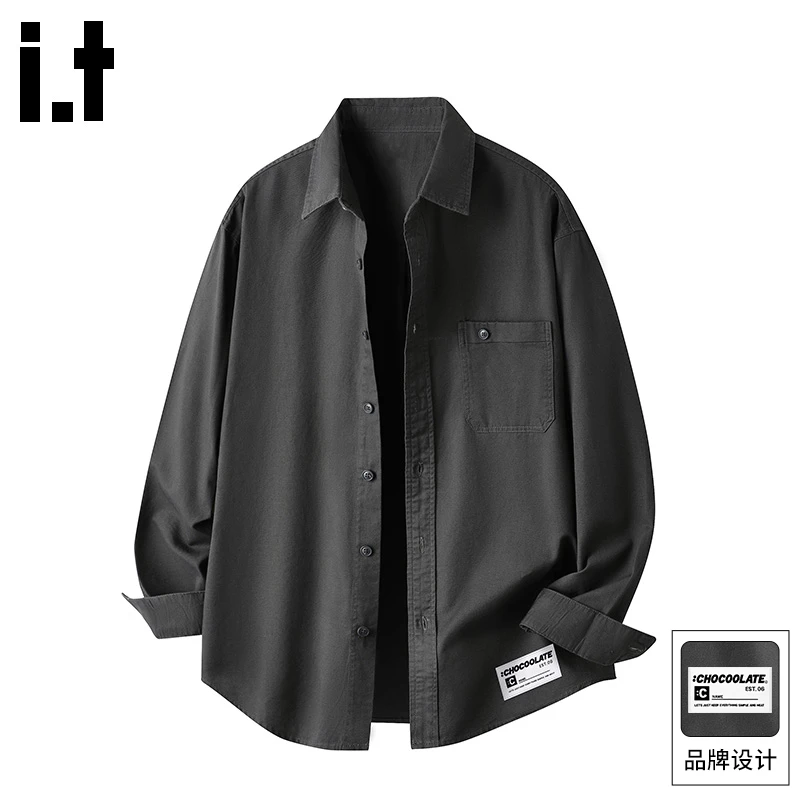 it: CHOCOOLATE美式复古长袖衬衫男2025秋季新款纯棉翻领休闲衬衣