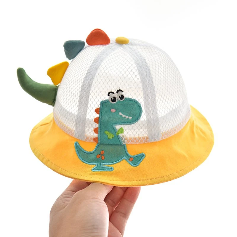 宝宝帽子夏季薄款透气网眼可爱恐龙渔夫帽男女儿童遮阳防晒盆帽潮