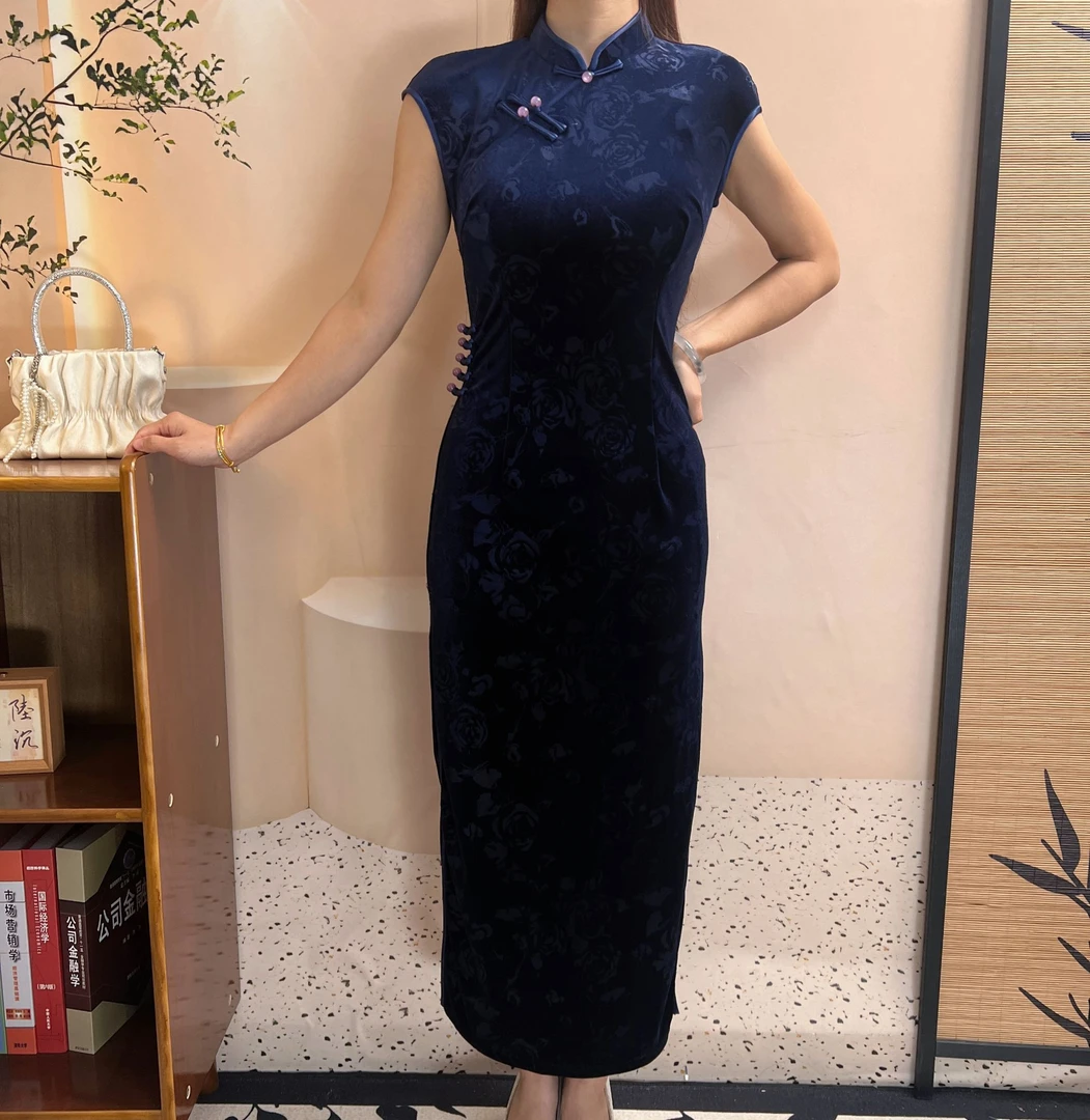 《扬州慢》新款桑丝绒旗袍裙早秋季日常古法订婚礼服女款9318