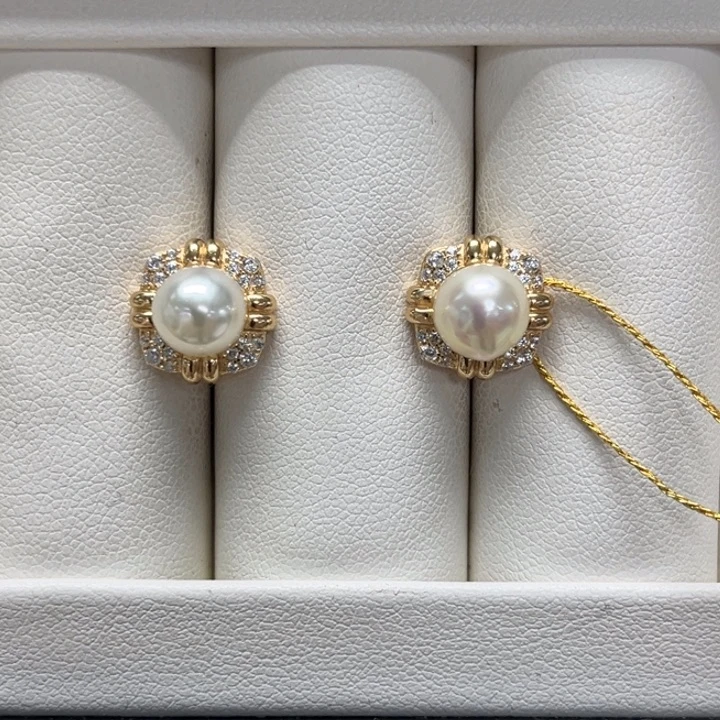 海水珍珠耳饰银S925镶嵌AK 7-8mm 1号