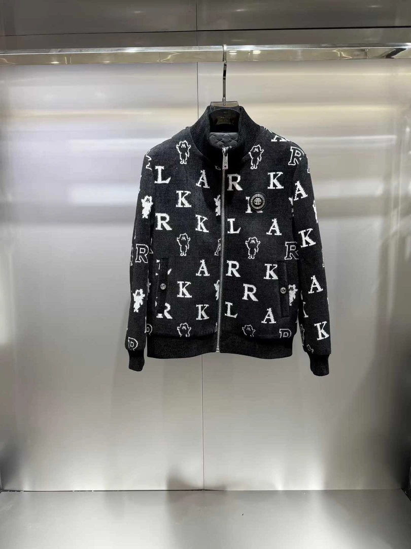 2025秋冬新款欧货时尚字母提花轻奢外套男士个性潮牌羊毛针织夹克