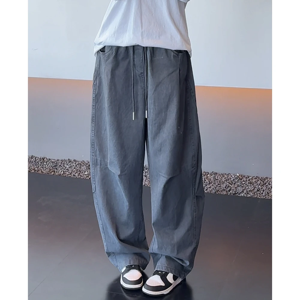 秋季新款全棉美式宽松工装裤弯刀阔腿休闲裤设计感男女生长裤潮流