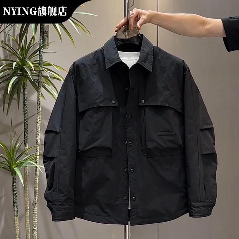 NYING秋冬新款翻领夹克外套男士时尚宽松百搭工装加厚休闲保暖服