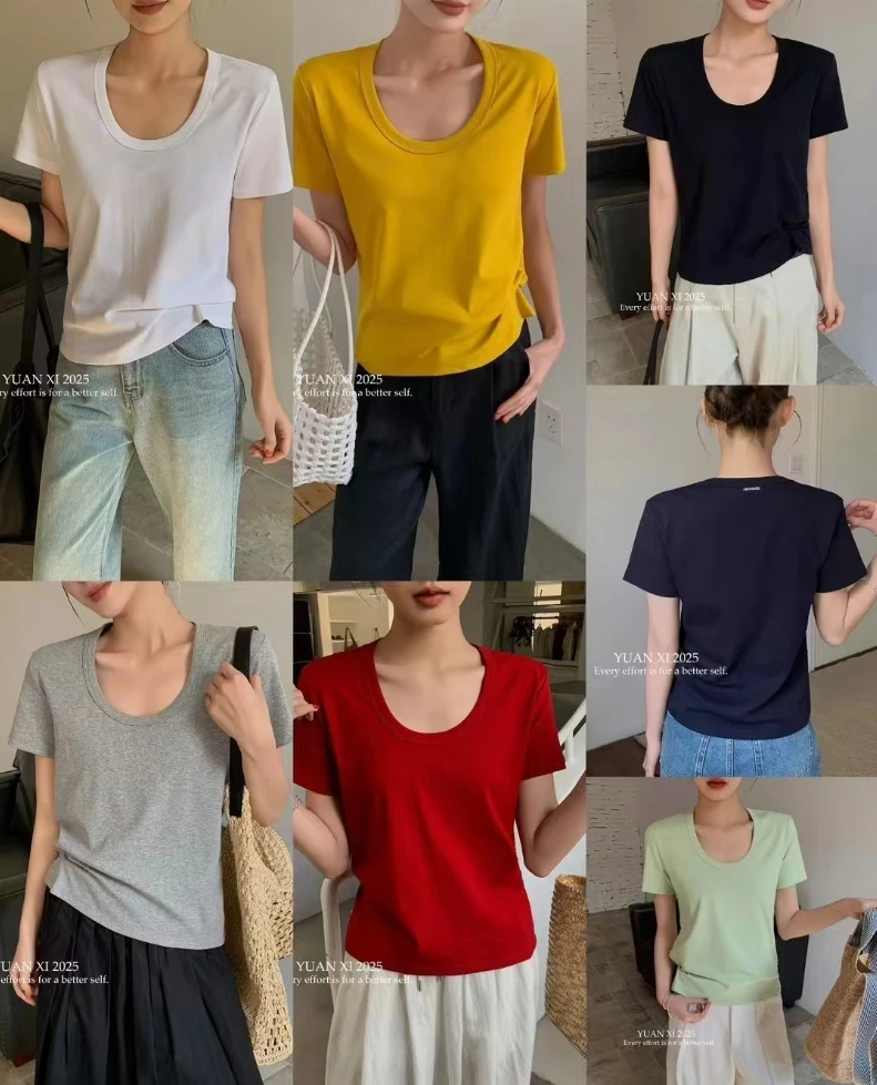 温柔瑶-元熙#裸感轻肤宽松U领短袖T#8281