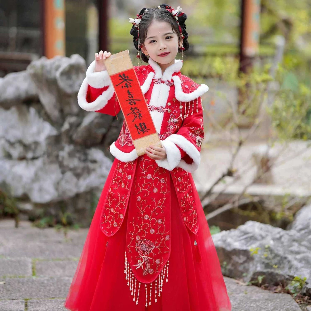 汉服女童冬款超仙中国风古风套装儿童2025新款拜年服新年装连衣裙