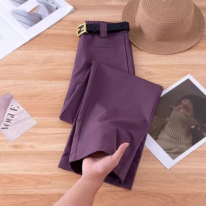 高级感紫色阔腿裤女春秋新款2025垂坠感高腰遮肉休闲显瘦爆款潮流