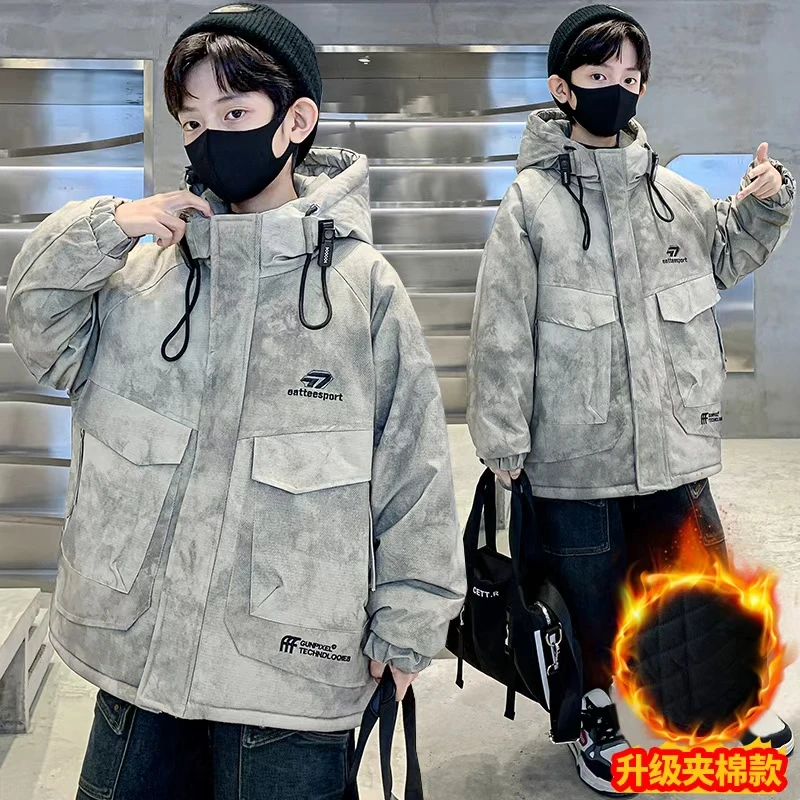 男童冬款外套2025新款冬季夹棉加厚派克服上衣中大童男孩时髦冬装