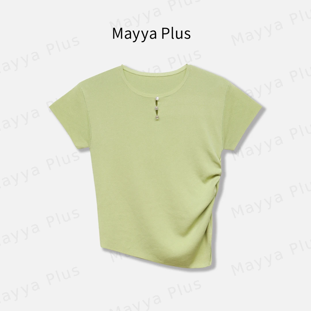 【悦夏】Mayya Plus麦芽定制简约气质圆领百搭短袖针织上衣32527991