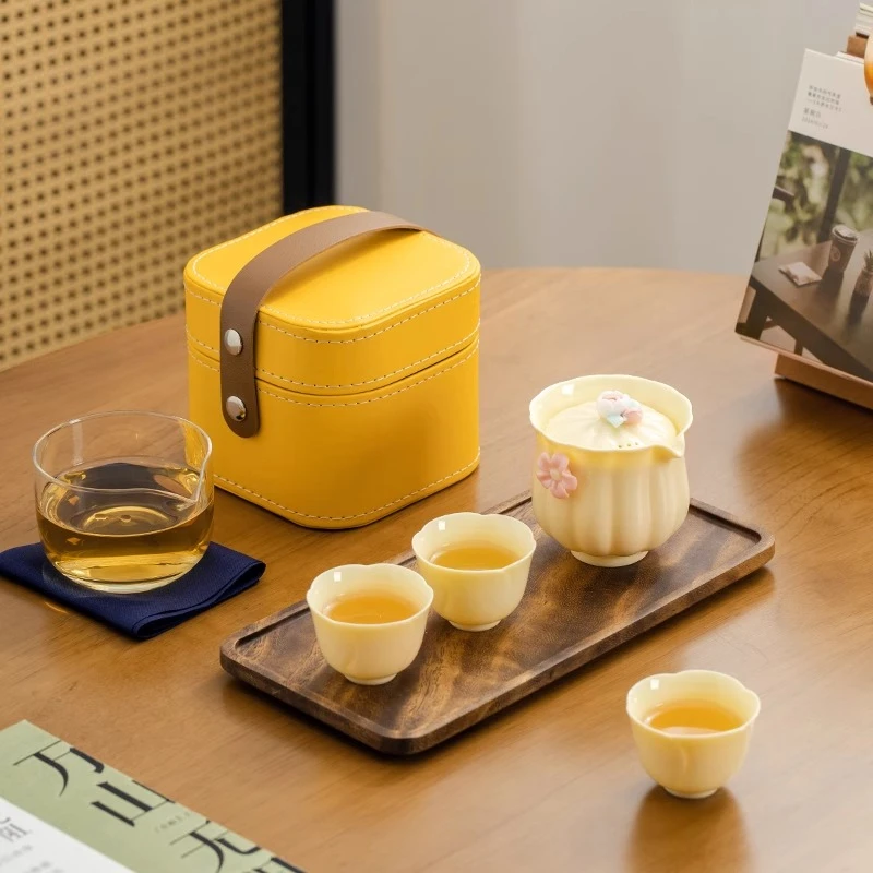 旅行茶具陶瓷快客杯茶杯便携式户外旅游羊脂玉瓷功夫泡茶壶露营