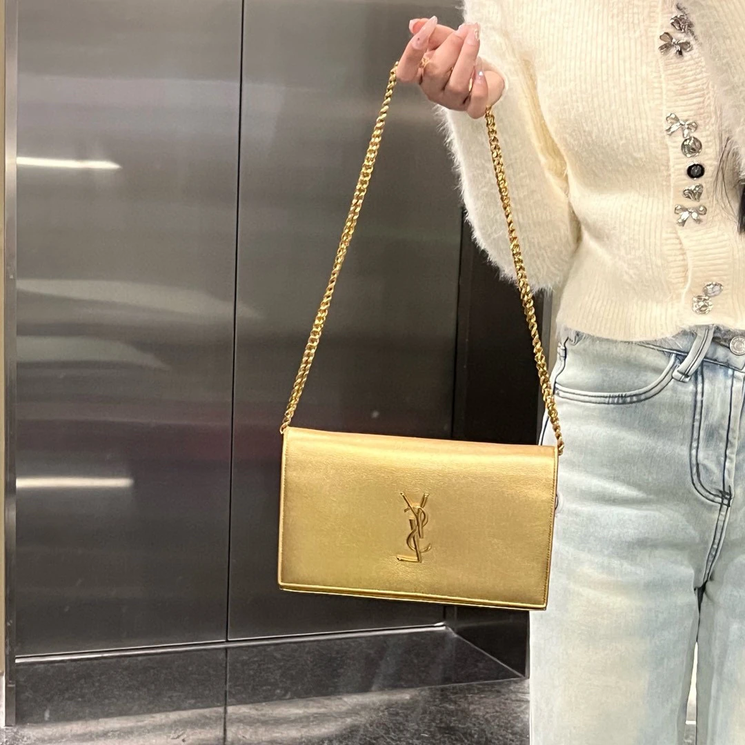 95新 YSL/圣罗兰 ysl复古金色链条单肩斜挎包