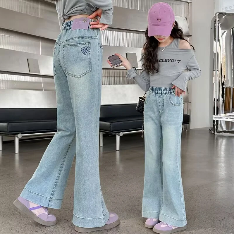 女童喇叭牛仔裤2025款儿童中大童洋气修身弹力时尚学生宝宝微喇裤