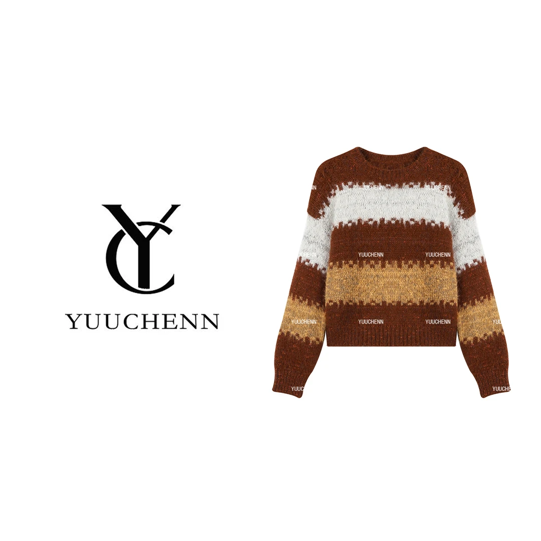 YUUCHENN 慵懒风长袖加厚百搭秋季套头毛针织衫咖色JYY-2586