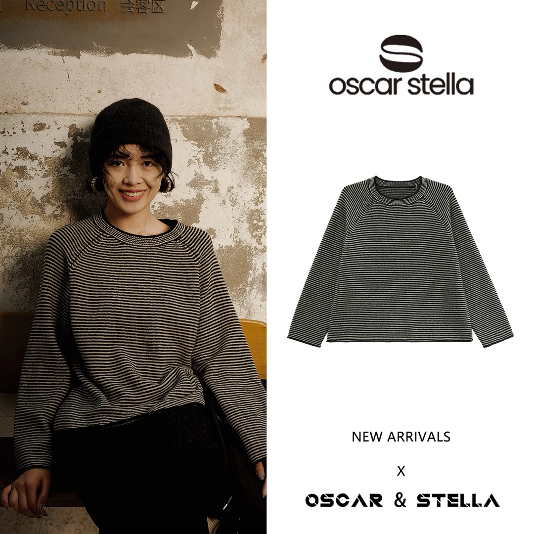 OSCAR&STELLA【黎明】休闲百搭宽松拼接条纹圆领毛衣134-25296