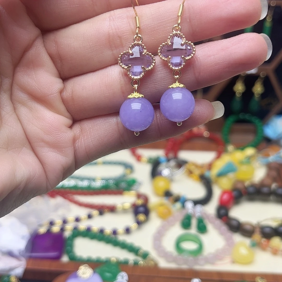 翡翠未镶嵌耳饰紫