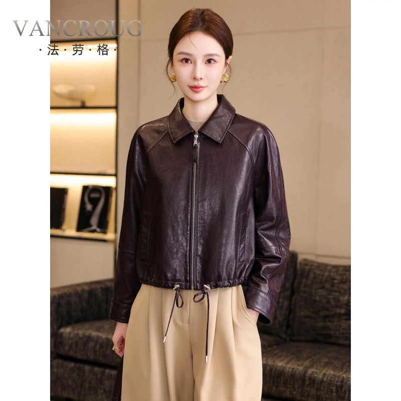 法劳格头层真皮皮衣女短款2025秋季新款时尚休闲油蜡绵羊皮夹克外