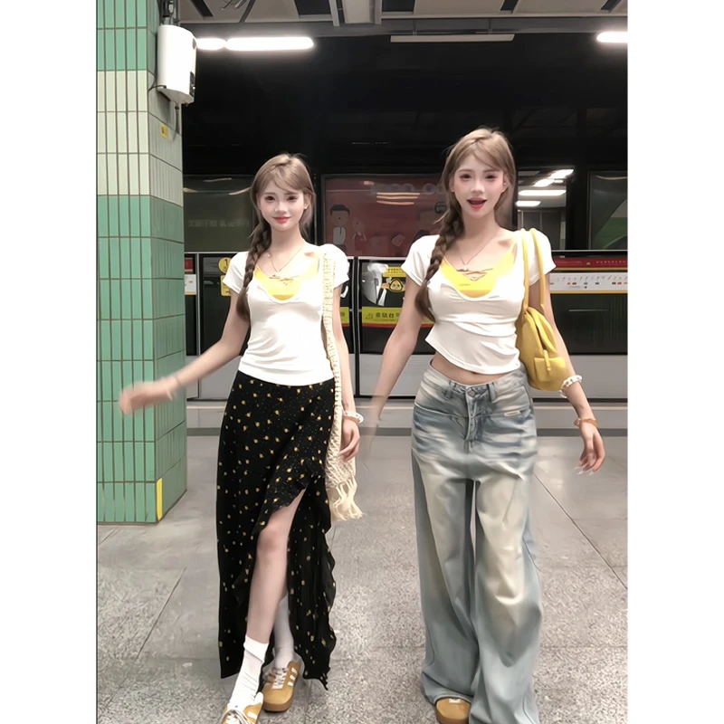 【HRG清仓】2025新款白色显瘦正肩T恤252X1892-W