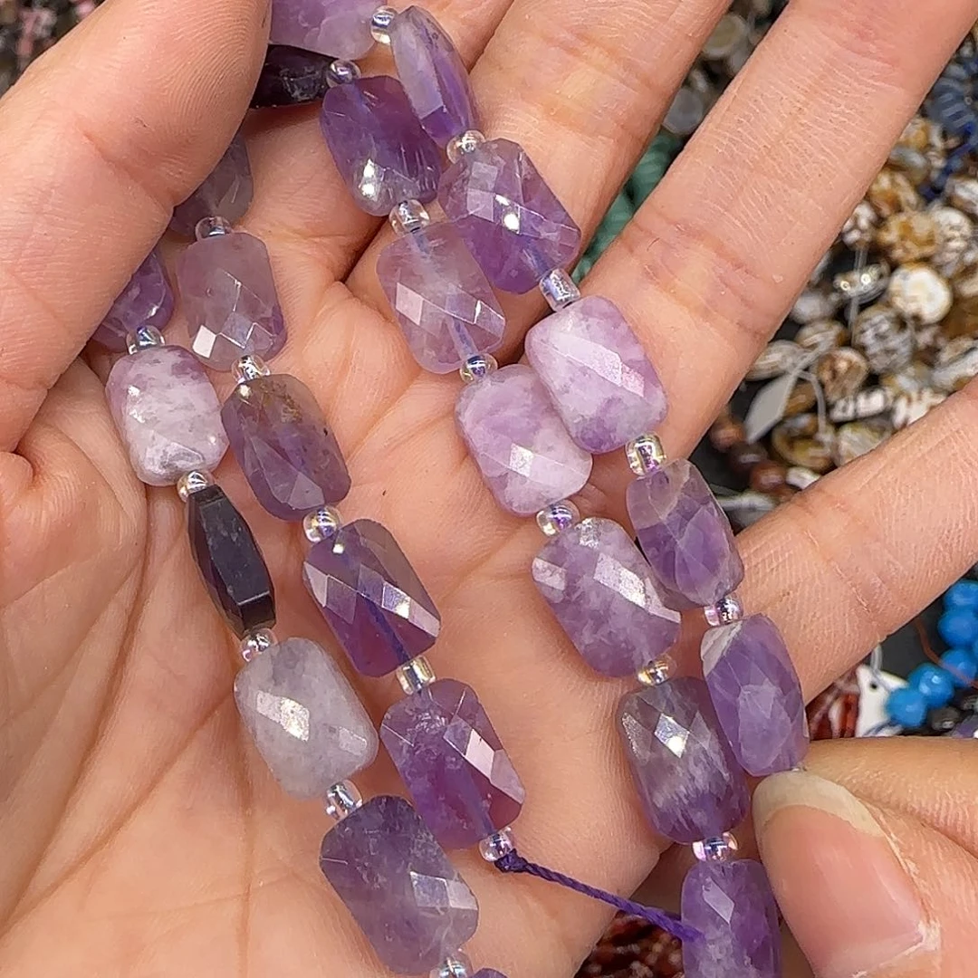 玛瑙/玉髓合金珠宝半成品梦幻紫水晶7mm方块一条