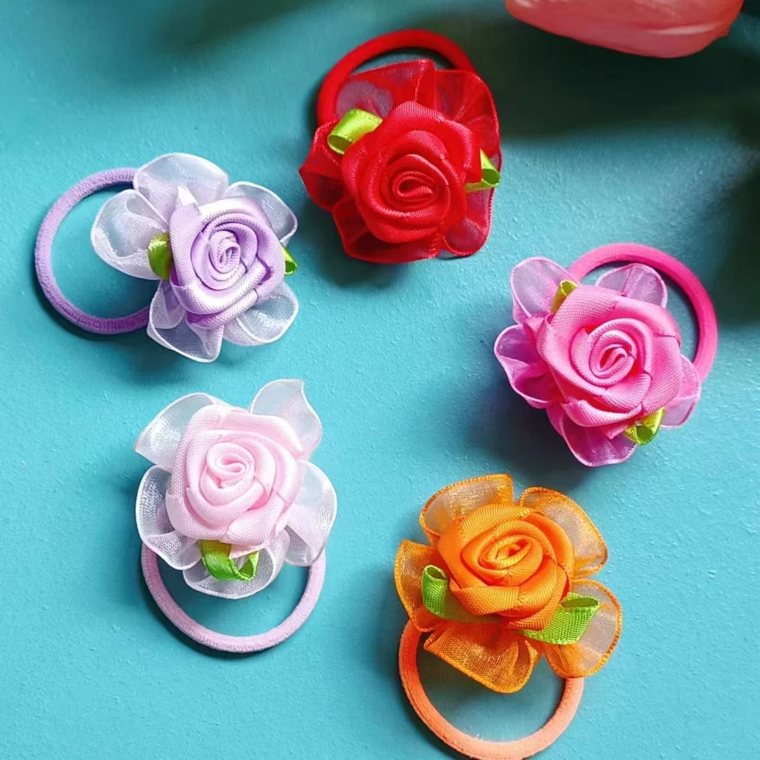 春夏新款玫瑰花布艺扎头绳扎头发头花小女孩儿童头绳头饰032发圈