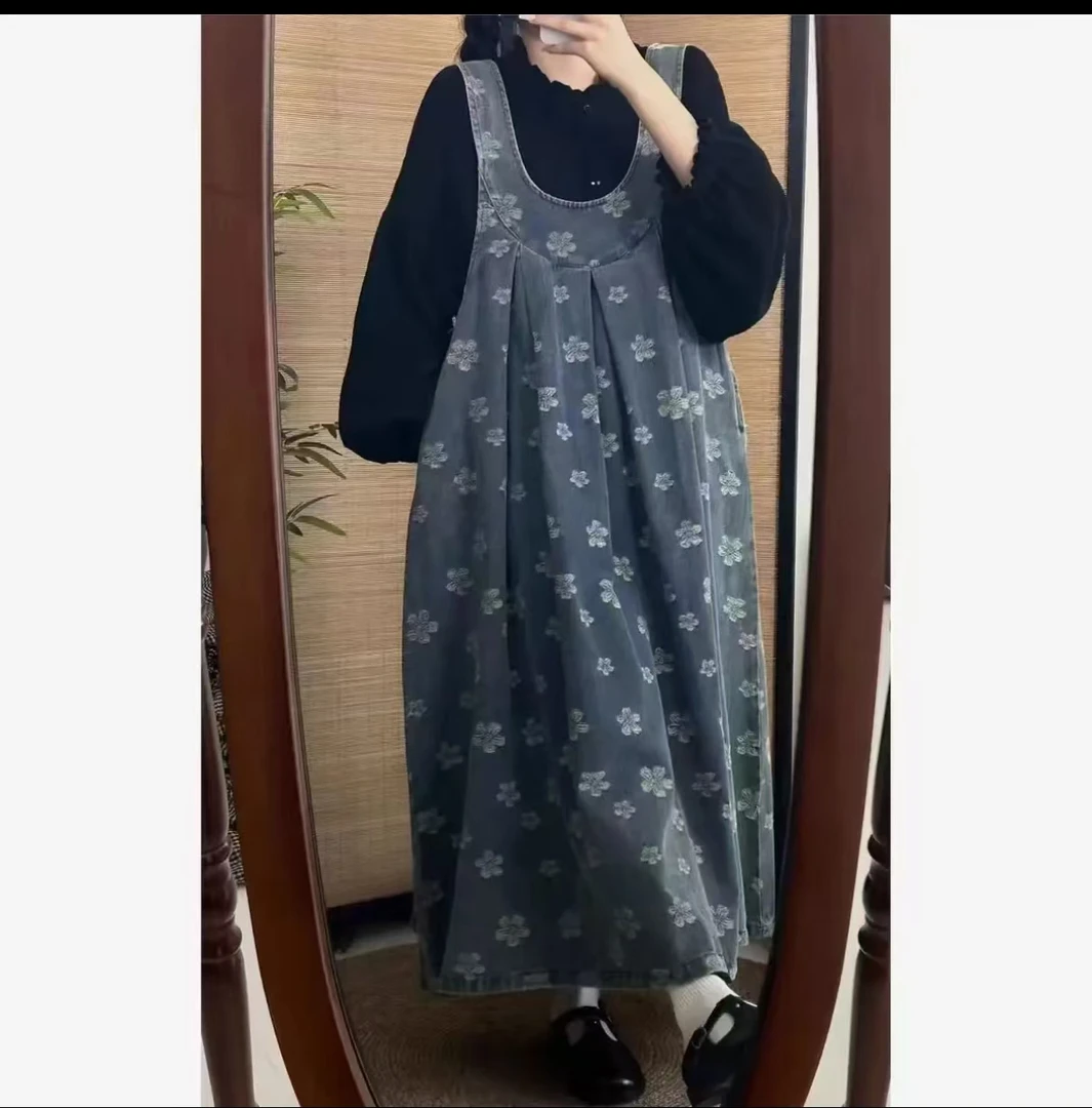 公主 无袖牛仔刺绣提花春季连衣裙女+打底衬衫连衣裙33801/33800