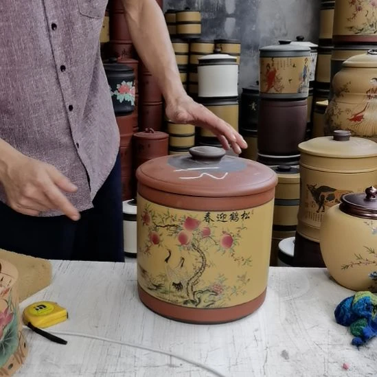 紫砂茶叶罐正品八饼装茶叶罐花鸟款13