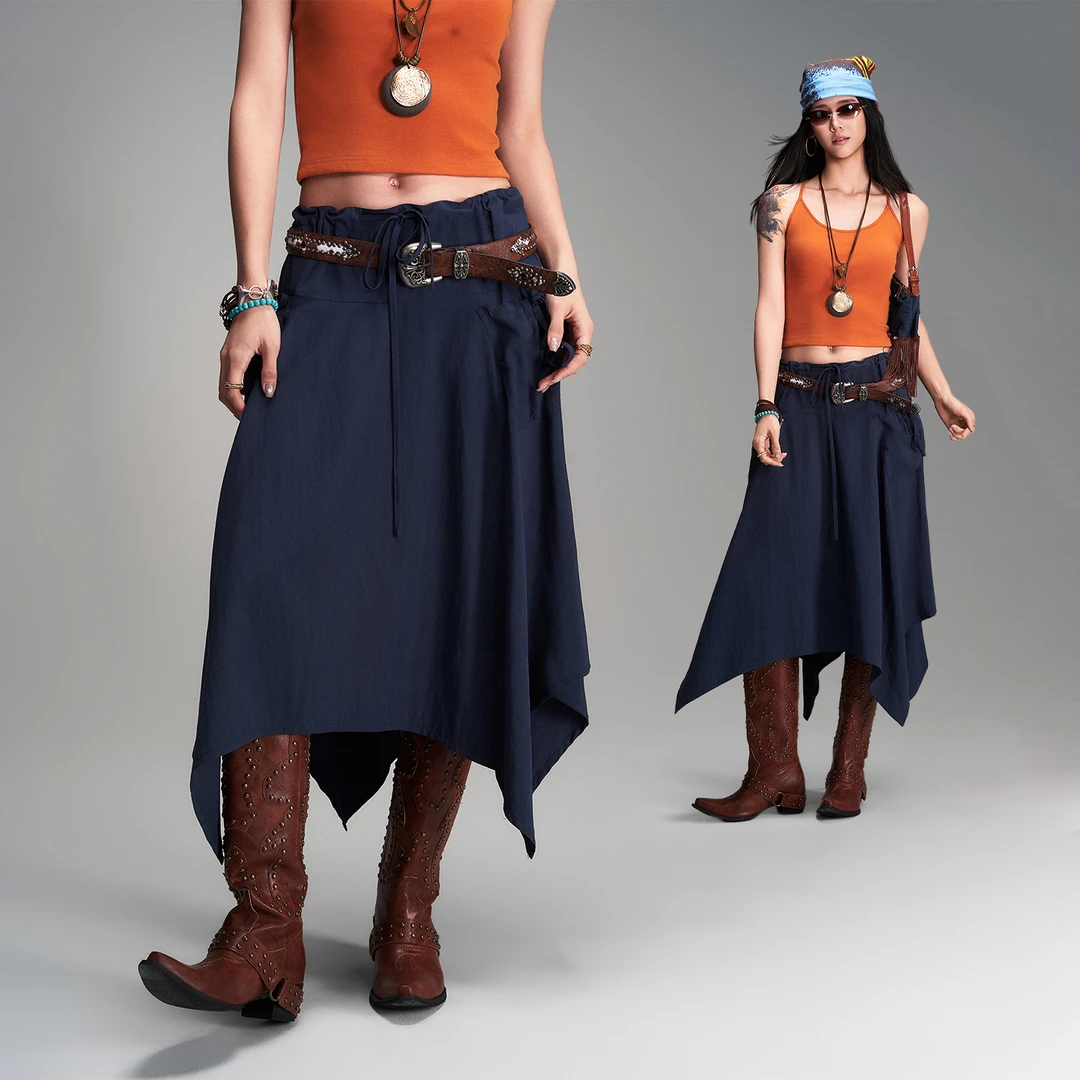 杨九七 美式宽松半身裙高腰休闲口袋设计感街头复古裙女 7843