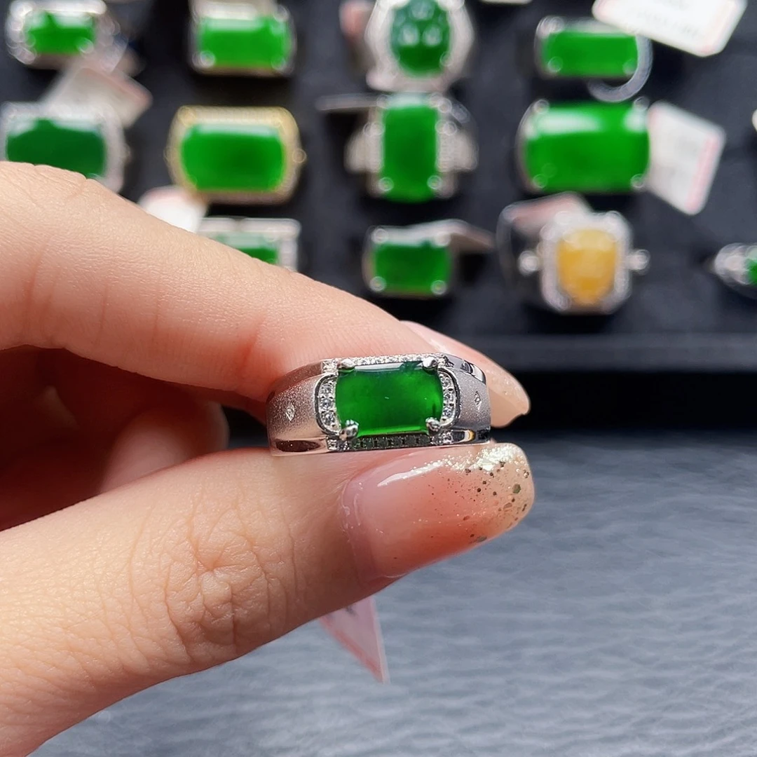 翡翠戒指银S925镶嵌编号3119