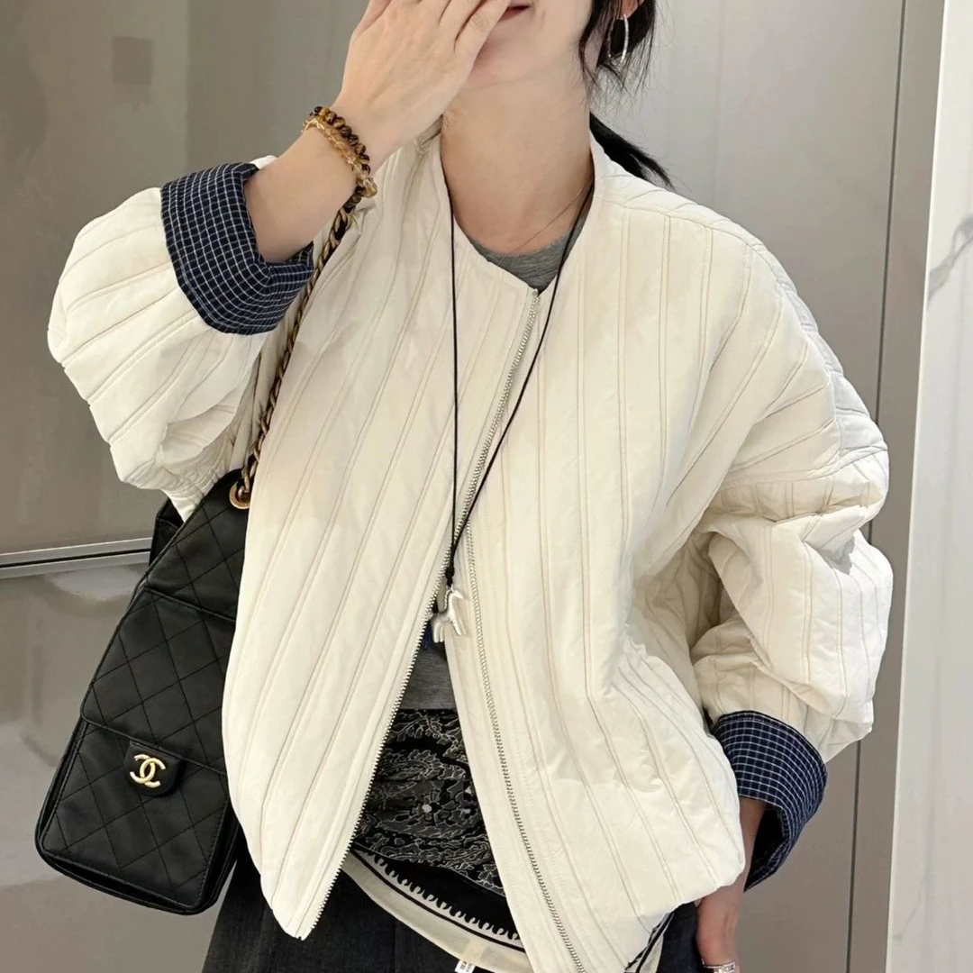 0801欧货开衫薄棉外套女短款秋冬新款百搭宽松休闲夹克开衫棒球服