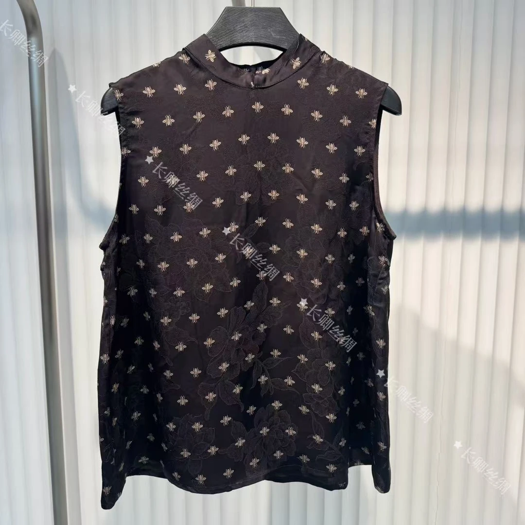 新中式真丝小蜜蜂提花国风提花无袖上衣W851