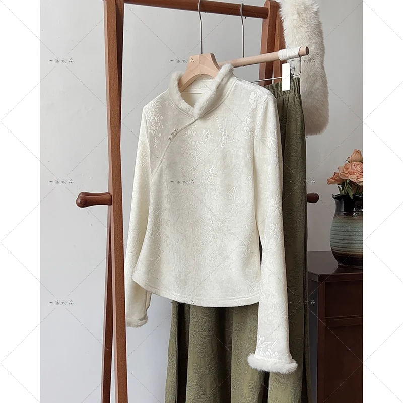 5636《雪玲甄》原创长袖提花套头日常百搭加绒打底针织衫上衣女