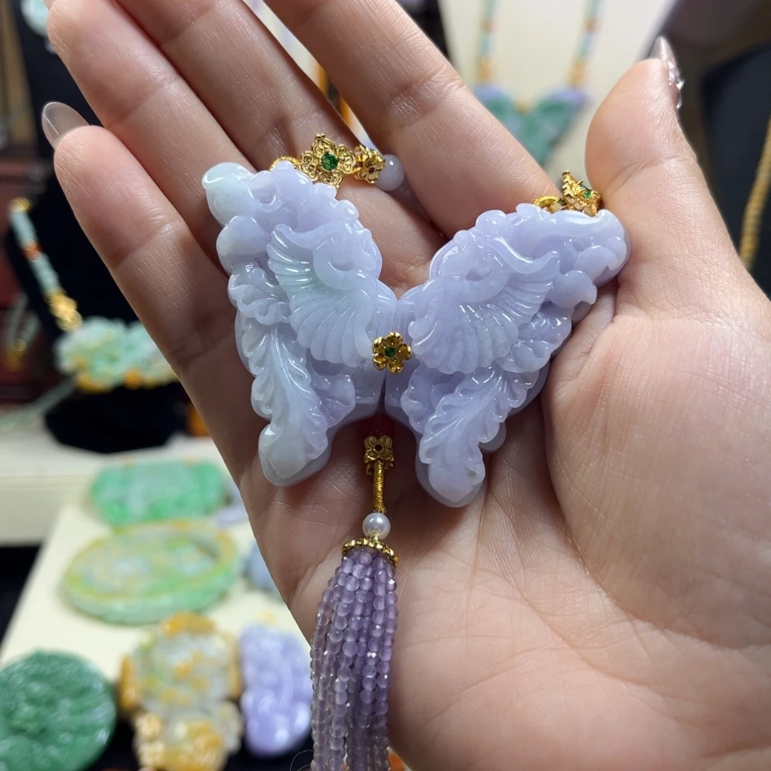 青***莲翡翠未镶嵌吊坠(赠链)冰