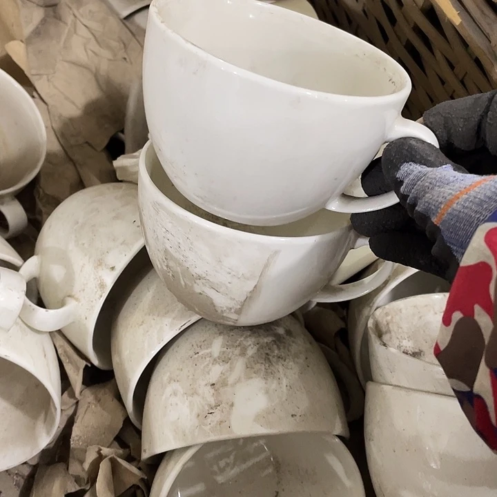 瓷片国营二厂早餐杯一对 口径11.5厘米