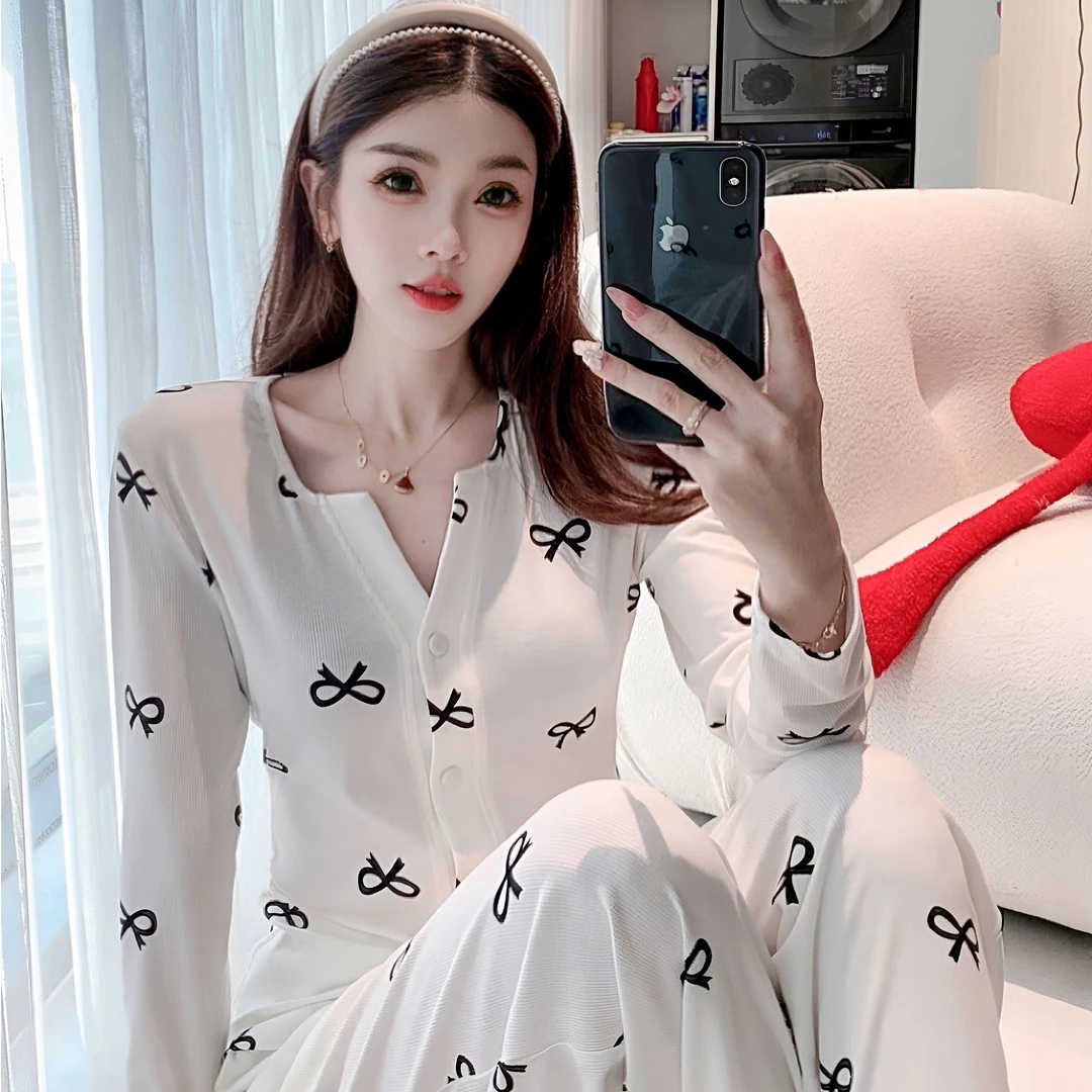 【奈思】春季上新《蝴蝶结》家居服睡衣时尚印花韩版