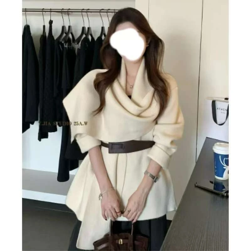【全额运费补贴】松弛氛围感围巾领气质针织开衫外套短外套(配腰带)